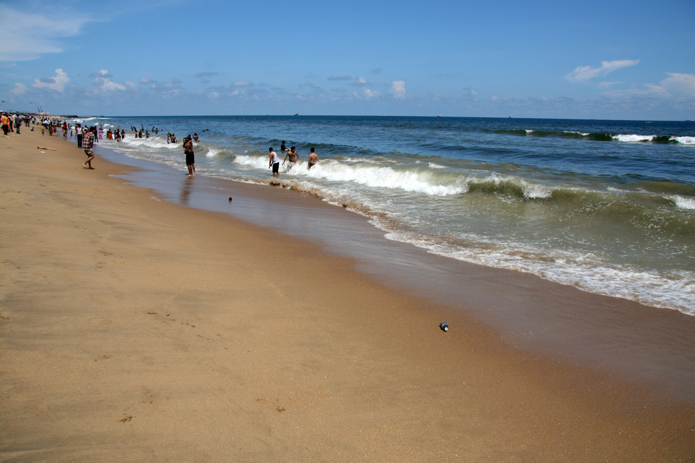 Local People In The Sea Marina Beach Chennai India